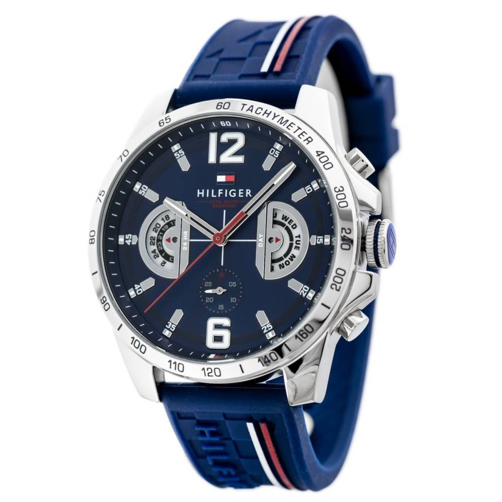 Tommy Hilfiger 1791476 Men's Blue Silicone Band Blue Dial Watch 46mm