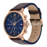 Tommy Hilfiger 1710418 Men's Brown Leather Strap Multifunction Blue Dial 46mm