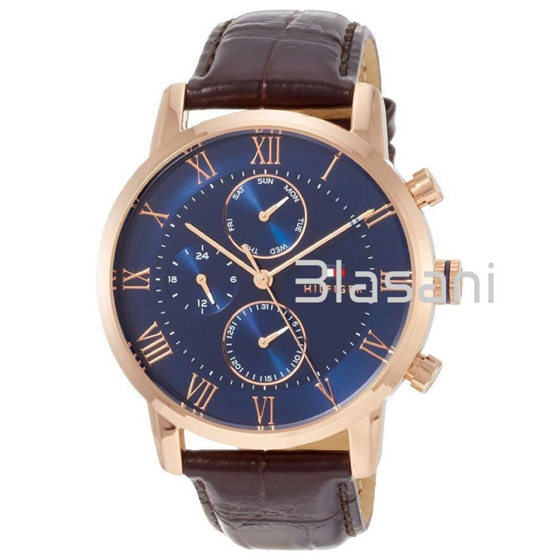 Tommy Hilfiger 1791399 Men's Blue Dial Brown Leather Watch 44mm
