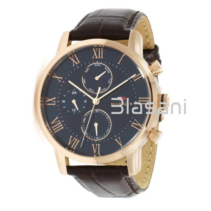 Tommy Hilfiger 1791399 Men's Blue Dial Brown Leather Watch 44mm