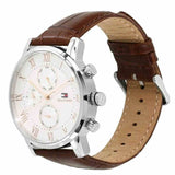 Tommy Hilfiger 1791400 Men's White Dial Brown Leather Watch 44mm