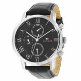 Tommy Hilfiger 1791401 Men's Black Dial Black Leather Watch 44mm