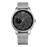 Tommy Hilfiger 1791415 Men's Silver Mesh Bracelet Black Dial Watch 42mm