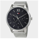 Tommy Hilfiger 1791415 Men's Silver Mesh Bracelet Black Dial Watch 42mm