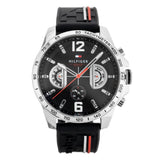 Tommy Hilfiger 1791473 Men's Silver Black Silicone Band Black Dial Watch 46mm