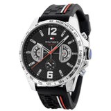 Tommy Hilfiger 1791473 Men's Silver Black Silicone Band Black Dial Watch 46mm