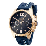 Tommy Hilfiger 1791474 Men's Rose Gold Blue Rubber Band Blue Dial Watch 46mm