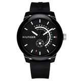 Tommy Hilfiger 1791483 Men's Black Display Quartz Blue Silicone Band Watch 44mm