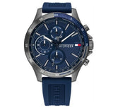 Tommy Hilfiger 1791721 Men's Gray Case Blue Silicone Band Blue Dial Watch 46mm