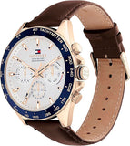 Tommy Hilfiger 1791966 Men's Brown Leather Strap Multifunction White Dial 46mm