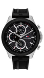 Tommy Hilfiger 1792082 Men's Silver Case Black Rubber Band Black Dial Watch 46mm