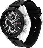 Tommy Hilfiger 1792082 Men's Silver Case Black Rubber Band Black Dial Watch 46mm
