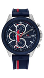 Tommy Hilfiger 1792083 Men's Silver Case Blue Rubber Band Blue Dial Watch 46mm