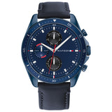 Tommy Hilfiger 1791839 Men's Blue Dial Black Leather Watch 44mm