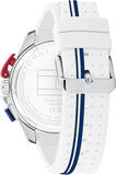 Tommy Hilfiger 1792169 Men's Silver Case White Rubber Band White Dial Chrono Watch 46mm