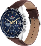Tommy Hilfiger 1791965 Men's Brown Leather Strap Multifunction Blue Dial 46mm