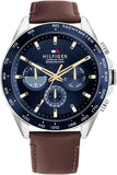 Tommy Hilfiger 1791965 Men's Brown Leather Strap Multifunction Blue Dial 46mm