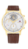 Tommy Hilfiger 1710631 Men's Watch Blown Leather Strap Multifunction Silver Dial 46mm