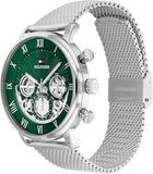 Tommy Hilfiger 1710567 Men's Silver Stainless Mesh Multifunction Green Dial 46mm