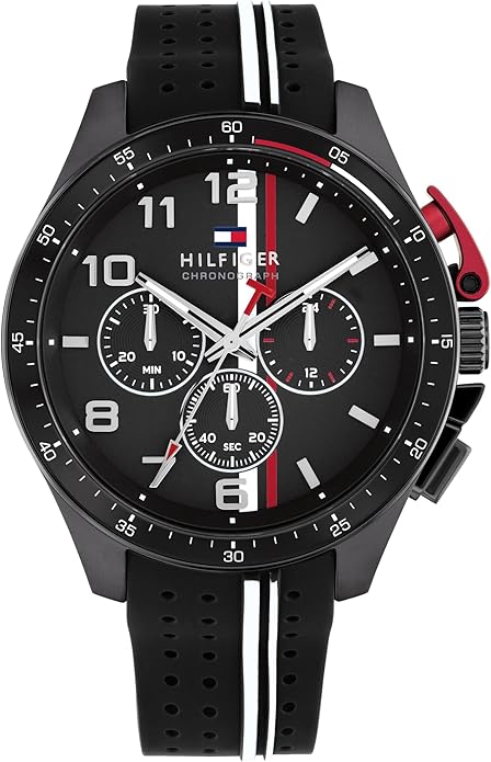 Tommy Hilfiger 1792168 Men's Black Case Black Rubber Band Black Dial Chrono Watch 46mm
