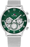 Tommy Hilfiger 1710567 Men's Silver Stainless Mesh Multifunction Green Dial 46mm