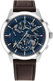 Tommy Hilfiger 1710476 Men's Black Leather Strap Multifunction Blue Dial 46mm