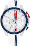 Tommy Hilfiger 1792169 Men's Silver Case White Rubber Band White Dial Chrono Watch 46mm
