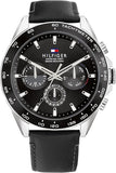 Tommy Hilfiger 1791964 Men's Black Leather Strap Multifunction Black Dial 46mm