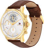 Tommy Hilfiger 1710631 Men's Watch Blown Leather Strap Multifunction Silver Dial 46mm