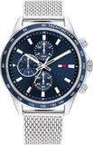 Tommy Hilfiger 1792018 Men's Silver Stainless Mesh Multifunction Green Dial 46mm