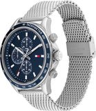 Tommy Hilfiger 1792018 Men's Silver Stainless Mesh Multifunction Green Dial 46mm