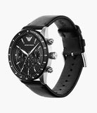 Emporio Armani AR11243 Men's Chronograph Black Stainless Steel Leather Watch 43mm