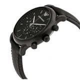 Emporio Armani AR1970 Men's Chronograph Stainless Steel Black Leather Watch 43mm