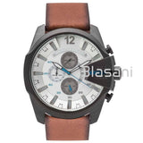 Diesel Original DZ4280 Mega Chief Men's White Brown Leather Strap Watch 51mm