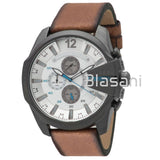 Diesel Original DZ4280 Mega Chief Men's White Brown Leather Strap Watch 51mm