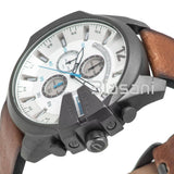 Diesel Original DZ4280 Mega Chief Men's White Brown Leather Strap Watch 51mm