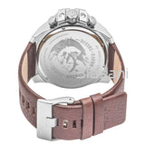 Diesel Original DZ4281 Mega Chief Men's Silver Brown Leather Strap Watch 51mm