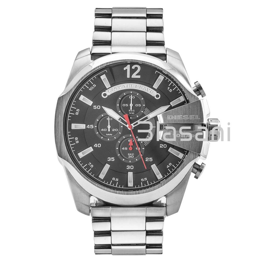 Diesel DZ4308 Mega Chief Men's Silver Stainless Steel Black Dial Chronograph Watch 59X51mm