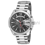 Diesel DZ4308 Mega Chief Men's Silver Stainless Steel Black Dial Chronograph Watch 59X51mm