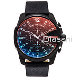 Diesel DZ4323 Mega Chief Men's Black Leather Strap Chronograph Watch 59X51mm