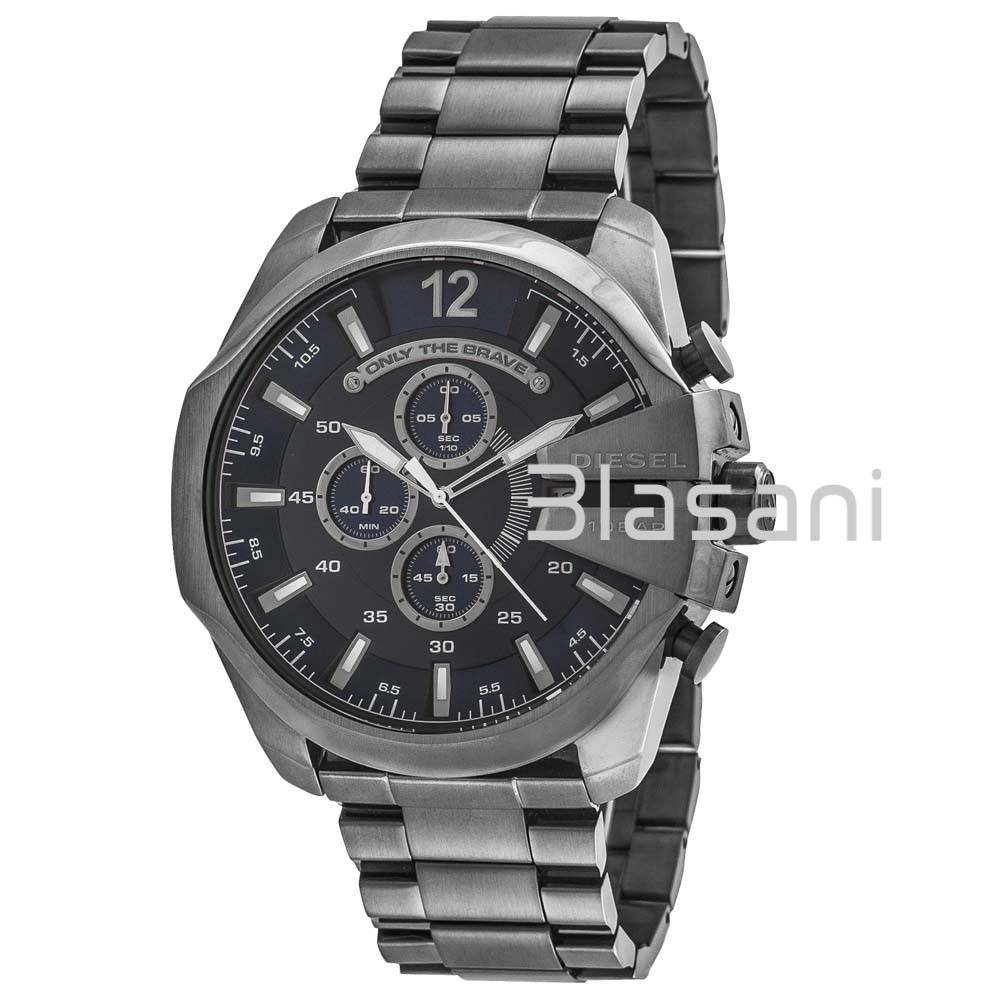 Diesel DZ4329 Mega Chief Men\'s Gunmetall Blue Dial Chronograph Watch 5 –  Blasani