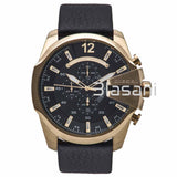 Diesel DZ4344 Mega Chief Men's Gold Black Brown Leather Japanese Quartz Watch 59x51mm