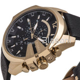 Diesel DZ4344 Mega Chief Men's Gold Black Brown Leather Japanese Quartz Watch 59x51mm