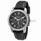 Fossil FS4812 Men's Grant Chronograph Black Leather Watch 44mm