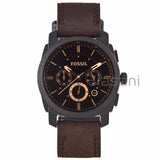 Fossil FS4656 Men's Machine Stainless Steel Brown Leather Watch 42mm