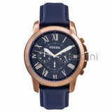 Fossil FS4835 Men's Grant Chronograph Blue Leather Watch 44mm