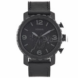 Fossil JR1354 Men's Nate Stainless Steel Quartz Black Leather Chronograph Watch 50mm