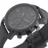 Fossil JR1354 Men's Nate Stainless Steel Quartz Black Leather Chronograph Watch 50mm