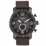 Fossil JR1424 Men's Nate Stainless Steel Quartz Brown Leather Chronograph Watch 50mm