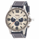 Fossil JR1480 Men's Nate Stainless Steel Quartz Blue Leather Chronograph Watch 50mm